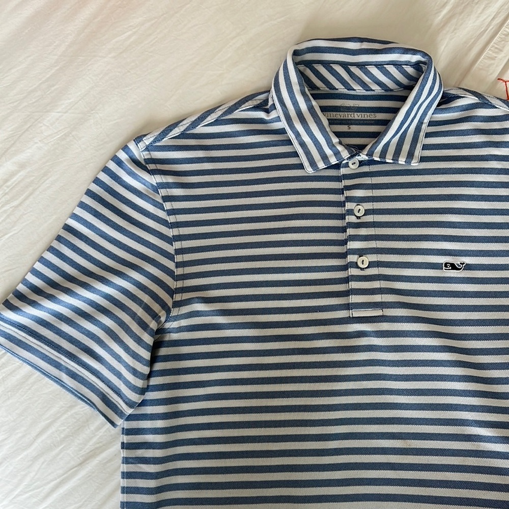 Vineyard Vines mens palmero polo blue and white stripe